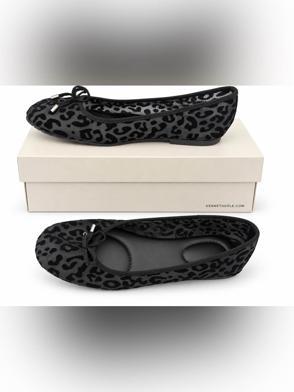 Reaction Kenneth Cole Elstree Mesh Ballet Flats Black Leopard Women 8.5 Fits 9